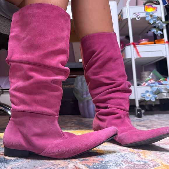 Vintage Y2K pink suede leather boots - Picture 1 of 8